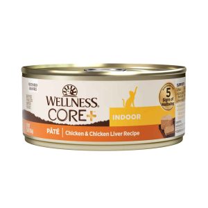 Wellness CORE+ Indoor Grain Free Adult Pate Natural Wet Cat Food, Chicken & Chicken Liver, 5.5 Ounce