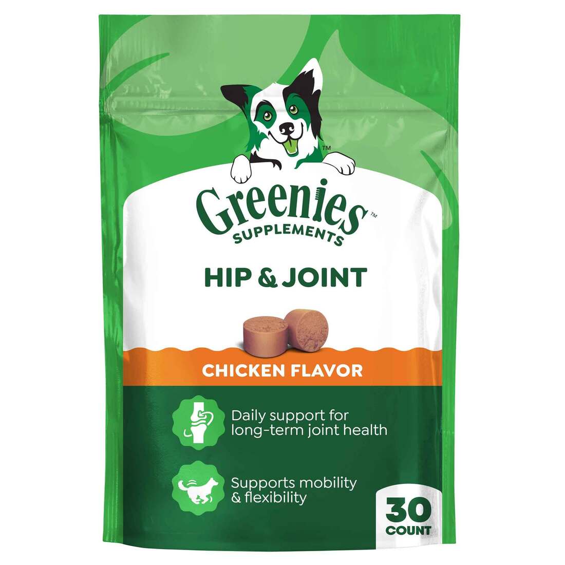 Greenies Chicken Flavor Hip and Joint Dog Chew Supplements, 6.08 Ounce Pouch, 30 Count
