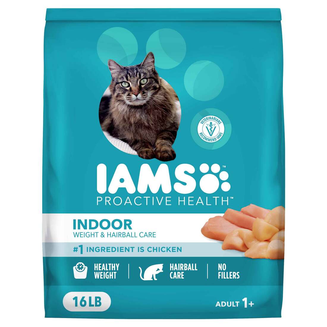 IAMS PROACTIVE HEALTH Adult Indoor Weight Control and Hairball Care Dry Cat Food with Chicken & Turk