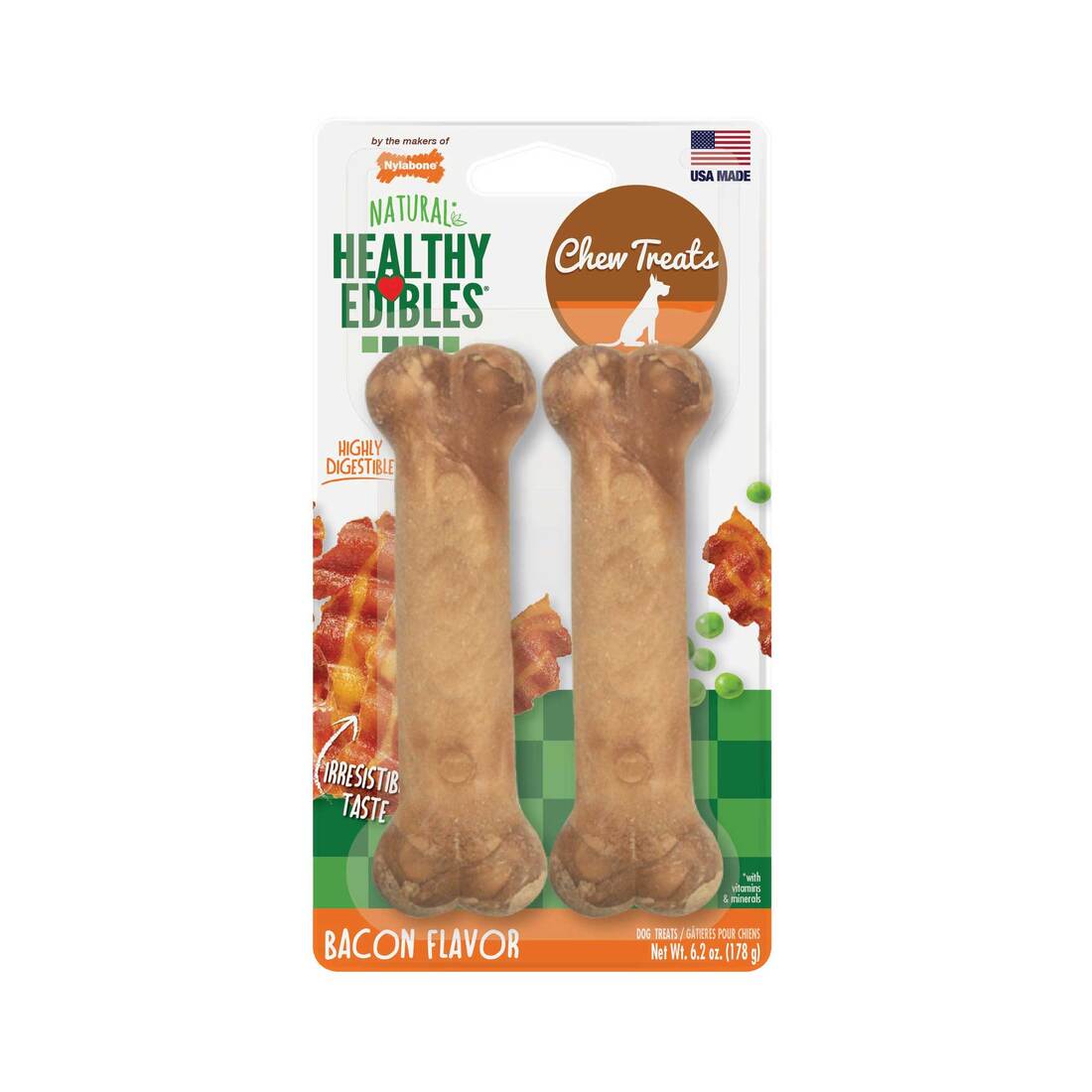 Nylabone Edibles Bacon Bone Wolf Two Pack