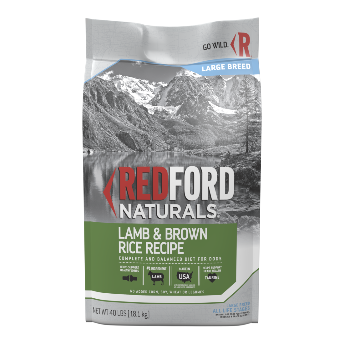 Redford Naturals All Life Stages with Grain Large Breed Dry Dog Food, Lamb & Brown Rice, 40 Pounds
