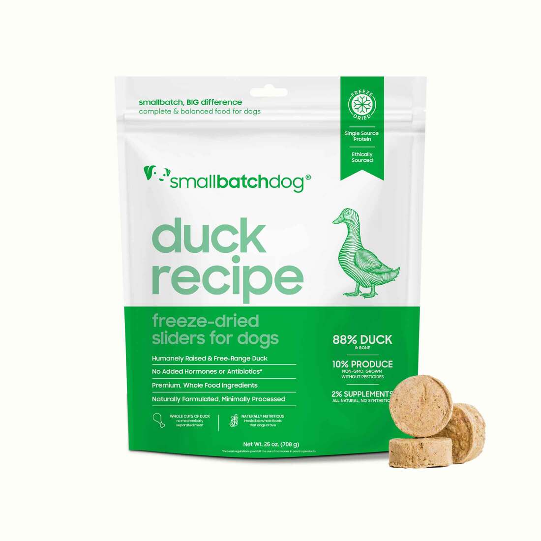 Smallbatch Dog Freeze-Dried Sliders Dog Food, Duck, 25 Ounce Bag