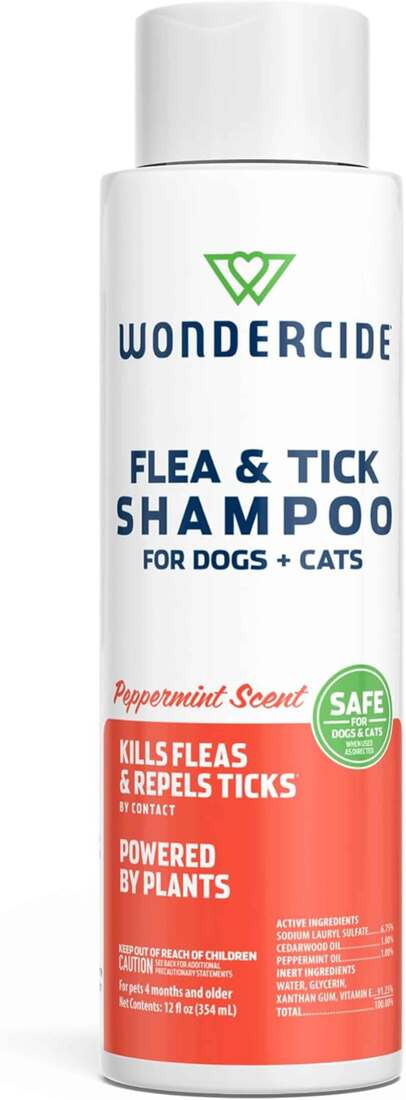 Wondercide Dog/Cat Flea and Tick Shampoo, Peppermint, 12 Ounces