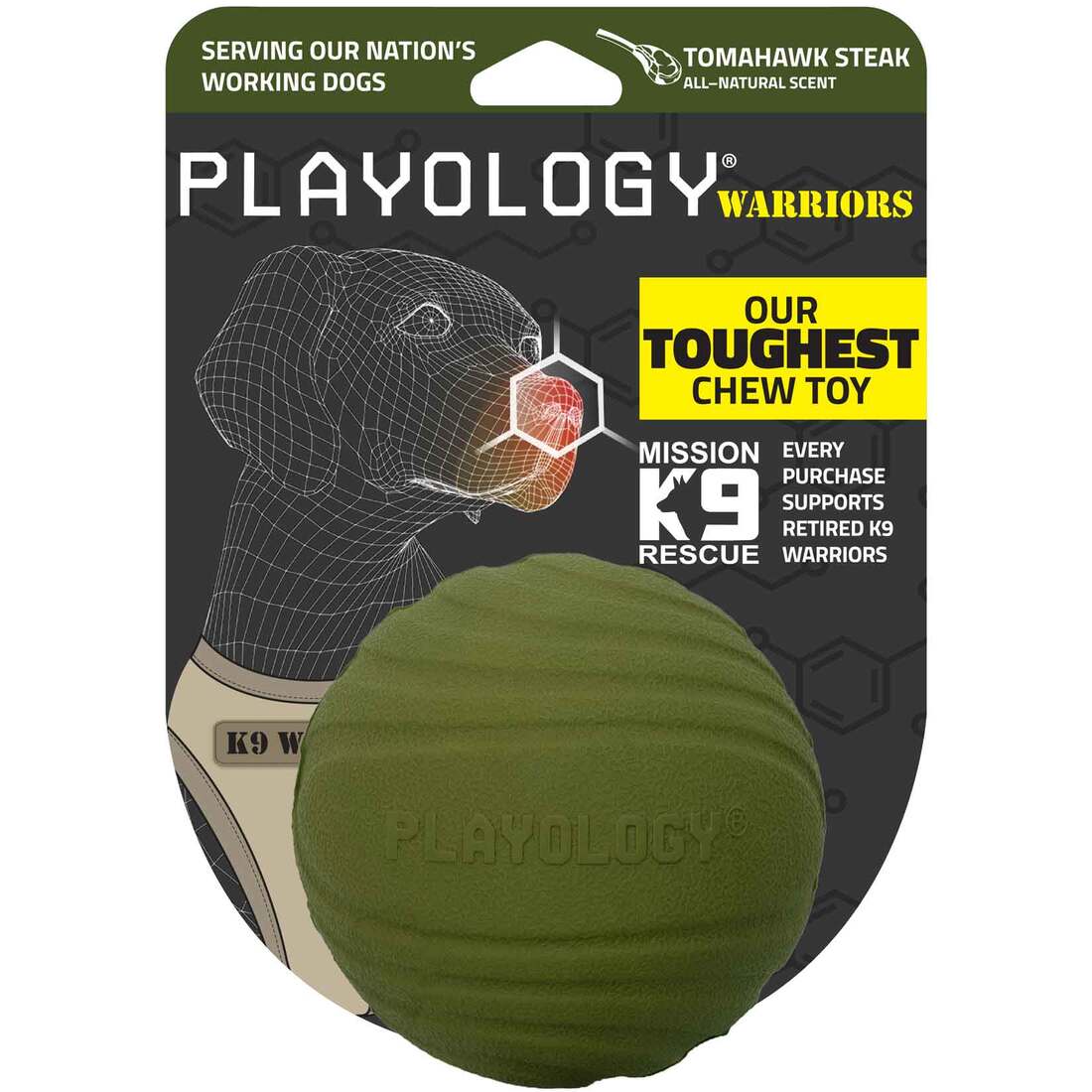 Playology Warriors Dual Layer Ball Dog Toy, Beef, Jumbo