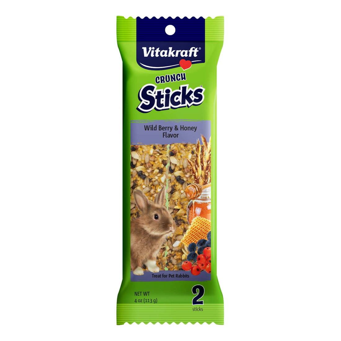 Vitakraft Triple Baked Crunch Sticks for Rabbits with Whole Grains and Wild Berries, 4 Ounces