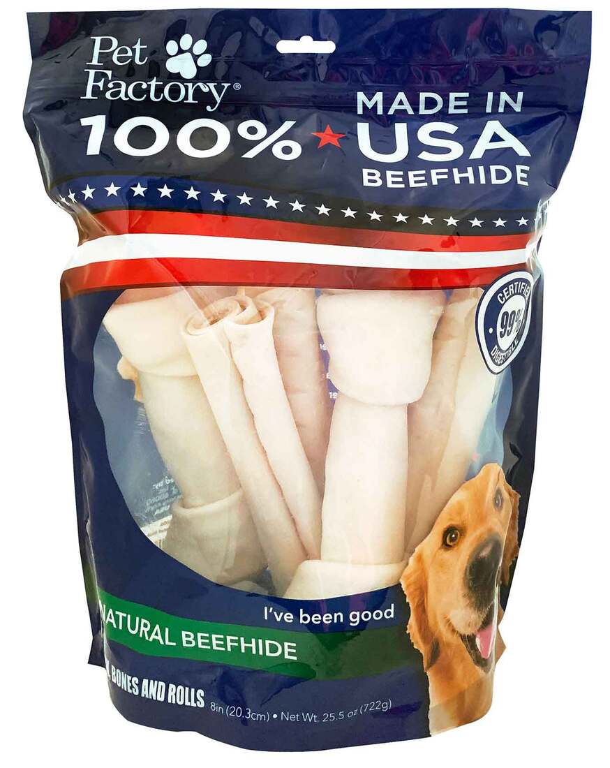 Pet Factory Beefhide Large Dog Assortment, 8-9 Inches (3 Bones, 3 Rolls)