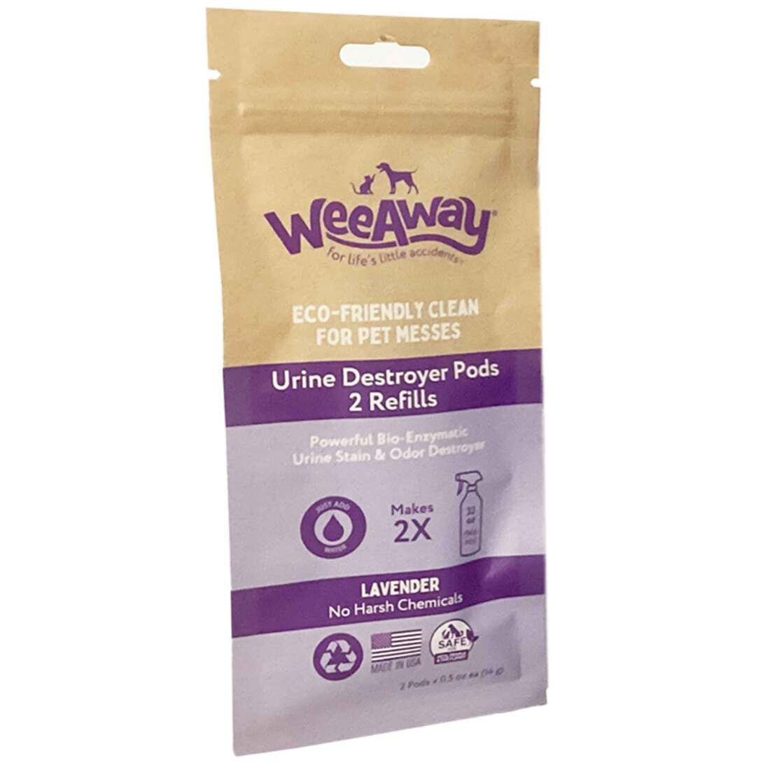 Wee Away Urine Stain & Odor Destroyer Pods, Lavender Scent, 2 Pack Refill