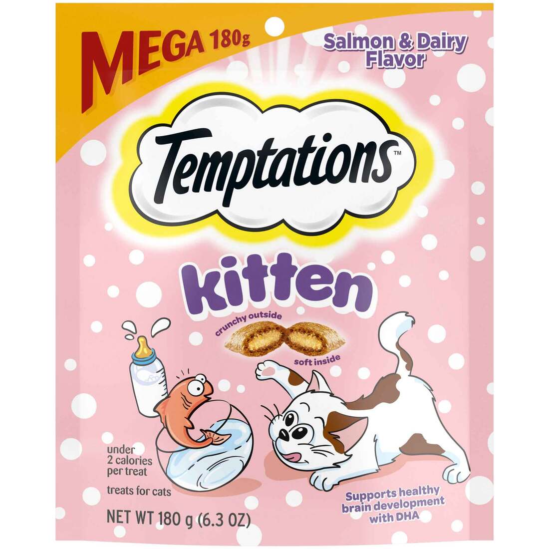 Temptations Salmon And Dairy Flavor Crunchy And Soft Kitten Treats, 6.3 Ounces