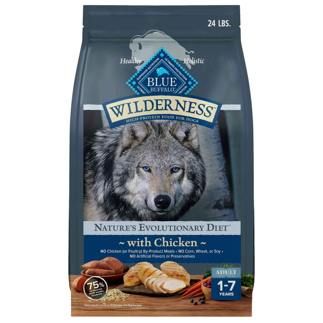Blue Buffalo Wilderness Natural Adult Dry Dog Food, Chicken Recipe, 24 Pound Bag