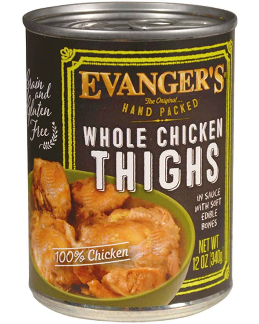 Evangers Hand Packed Grain Free Whole Chicken Thighs Wet Dog Food, 12 Ounces