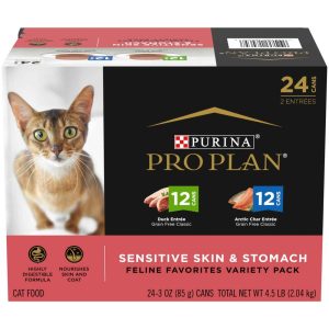 Purina Pro Plan Sensitive Skin and Stomach Wet Cat Food Variety Pack, Duck and Artic Char Entrees -