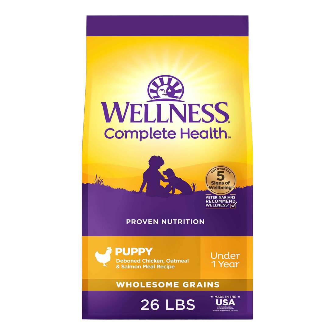 Wellness Complete Health Puppy Natural Dry Dog Food, Chicken, Oatmeal, & Salmon Recipe, 26-Pound Bag