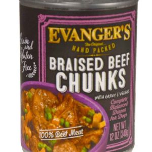 Evangers Hand Packed Grain Free Braised Beef Chunks with Gravy Wet Dog Food, 12 Ounces
