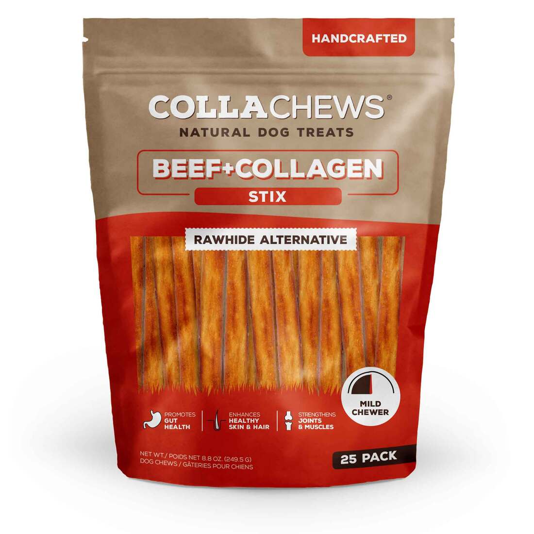 CollaChews Collagen Stix Dog Chews, Beef Flavor - 25 Pack