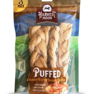 Harvest Moon Hide Free Peanut Butter Puffed Braided Twist, 7 Inches, 3 Count