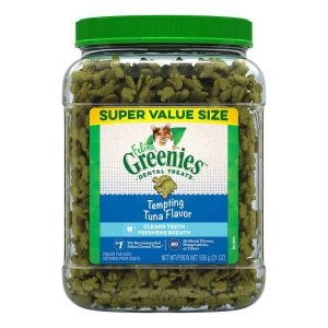 FELINE GREENIES Natural Dental Care Cat Treats Tempting Tuna Flavor, 21 Ounce Tub