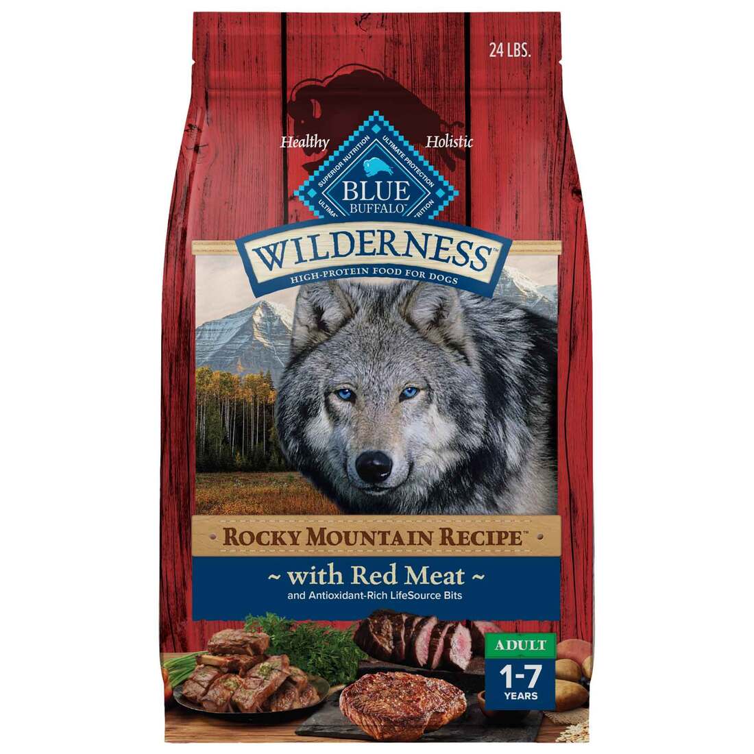 Blue Buffalo Wilderness Rocky Mountain High-Protein Adult Dry Dog Food, Red Meat, 24 Pounds Bag