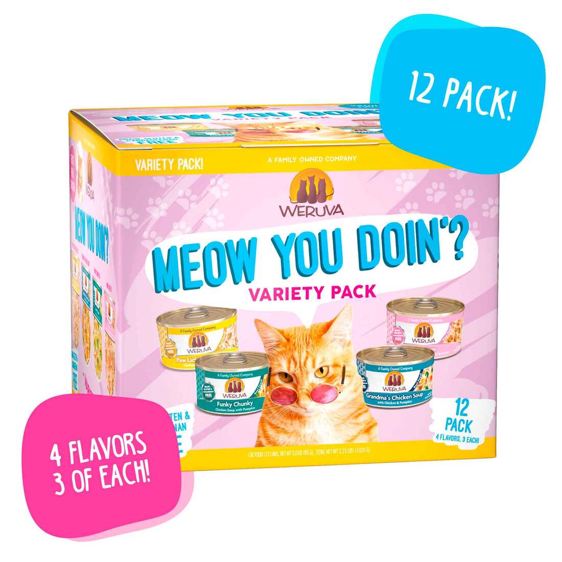 Weruva Natural Wet Cat Food, Meow Ya Doin'! Variety Pack (12), 3 Ounces