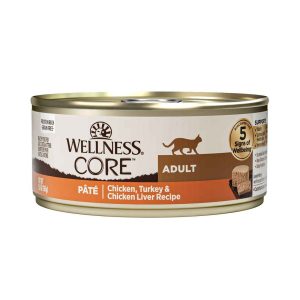 Wellness CORE Natural Grain Free Wet Cat Food, Chicken, Turkey and Chicken Liver Pate, 5.5 Ounces