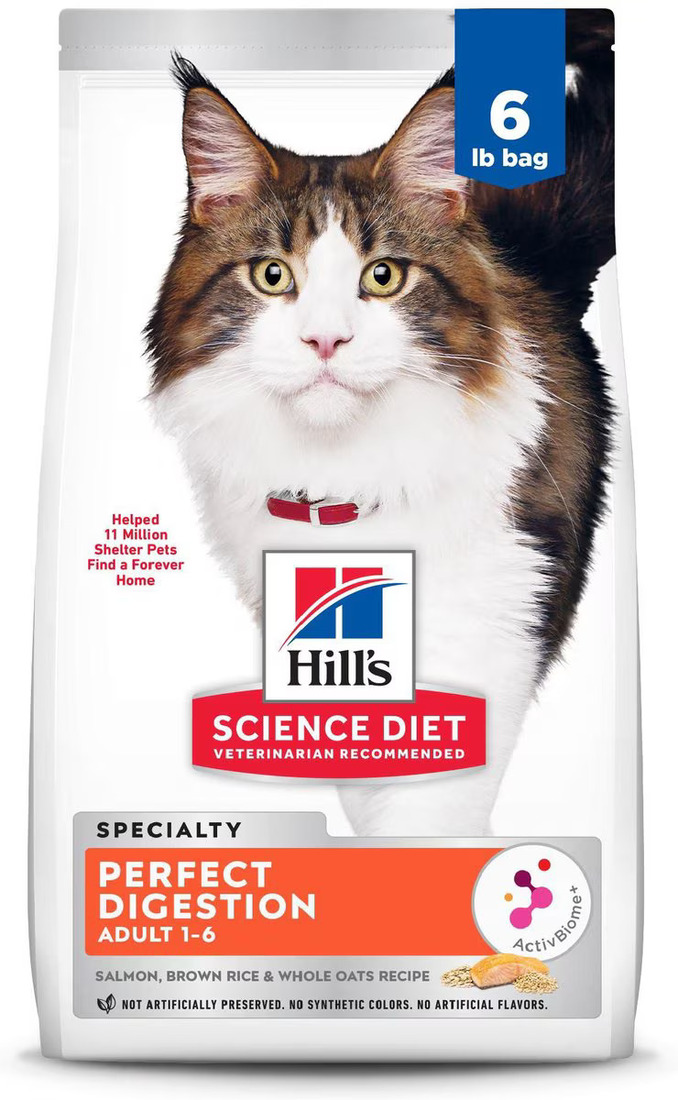 Hill's Science Diet Adult Perfect Digestion Dry Cat Food, Salmon, Brown Rice & Whole Oats Recipe, 6