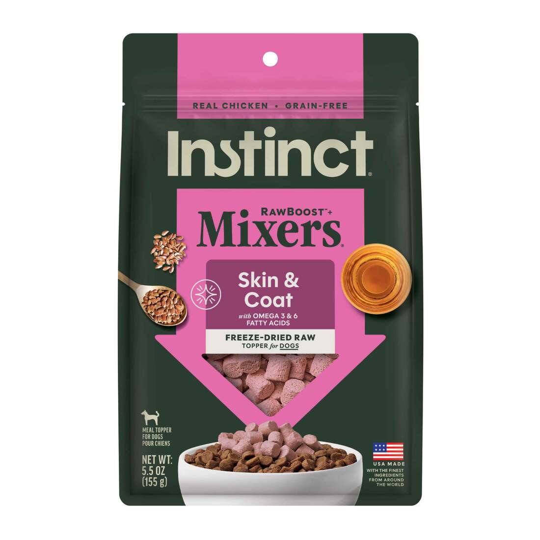 Instinct Freeze-Dried Raw Boost Mixers Grain-Free Skin & Coat Health Recipe Dog Food Topper, 5.5 Oun