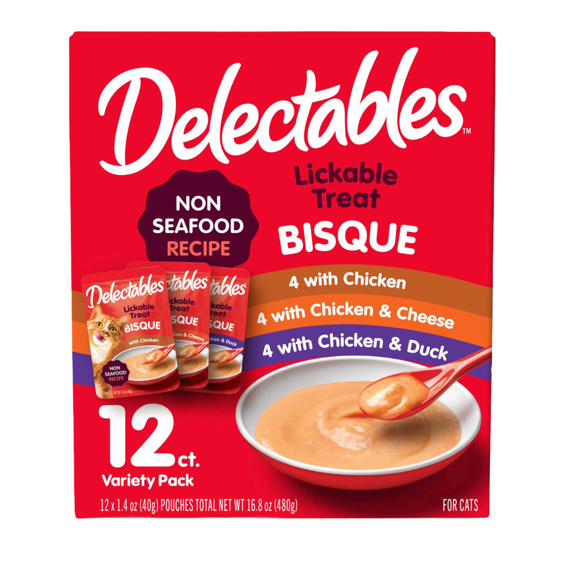 Hartz Delectables Non-Seafood Bisque Variety Pack, 1.4 Ounce Pouches, 12 Pack