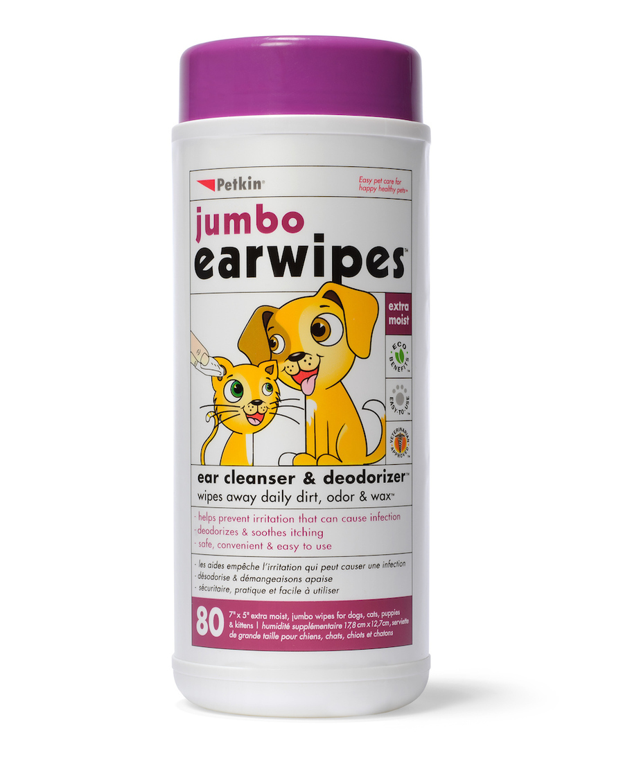 Petkin Jumbo Ear Wipes, 80 Count