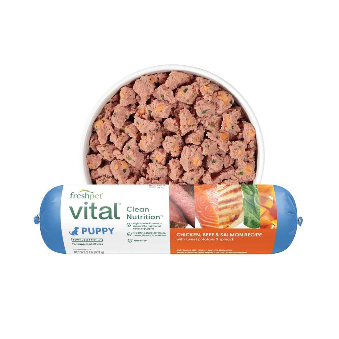 Freshpet Vital, Fresh Puppy Food, Grain Free Chicken, Beef, & Salmon Recipe Roll, 2 Pounds - Not Ava