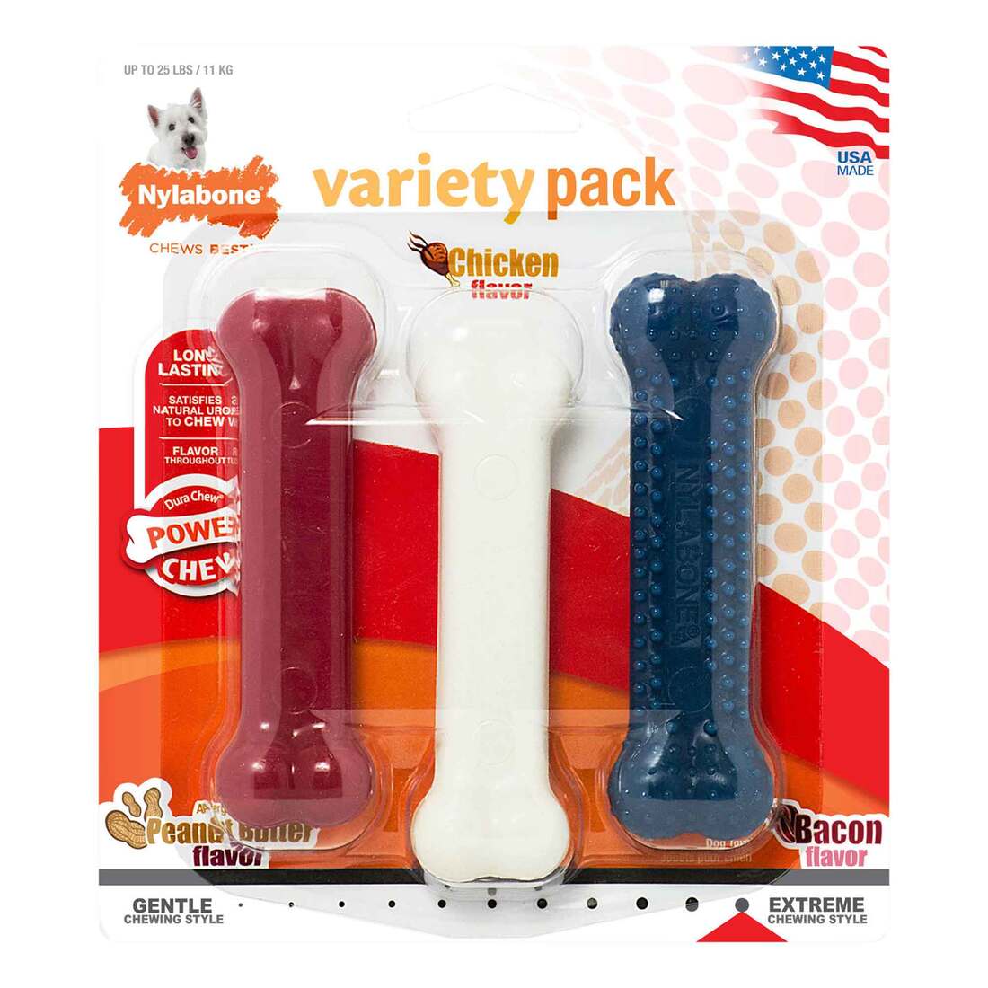 Nylabone DuraChew Regular Dog Chew Bones, Red, White & Blue 3 Count