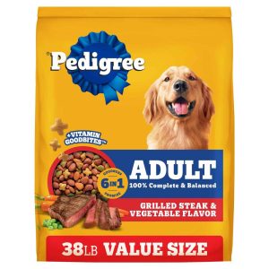 Pedigree High Protein Adult Grilled Steak & Vegetable Flavor Dry Dog Food, 38 Pound Bag