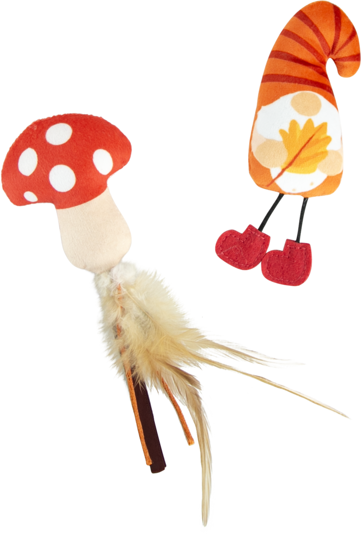Play On Plush Mushroom and Gnome Cat Toys, 2 Count