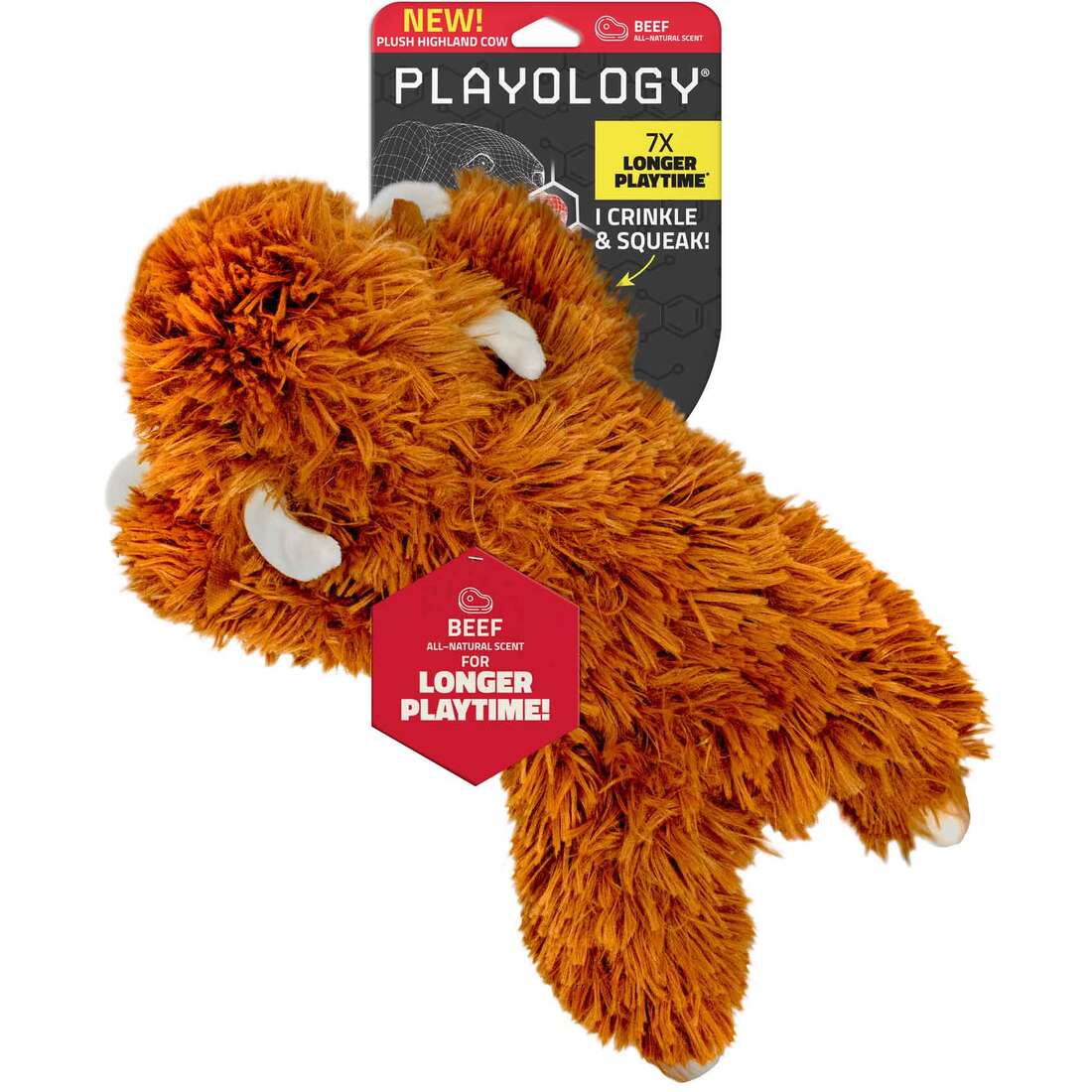Playology Plushies Beef Scented Cow Dog Toy, Large