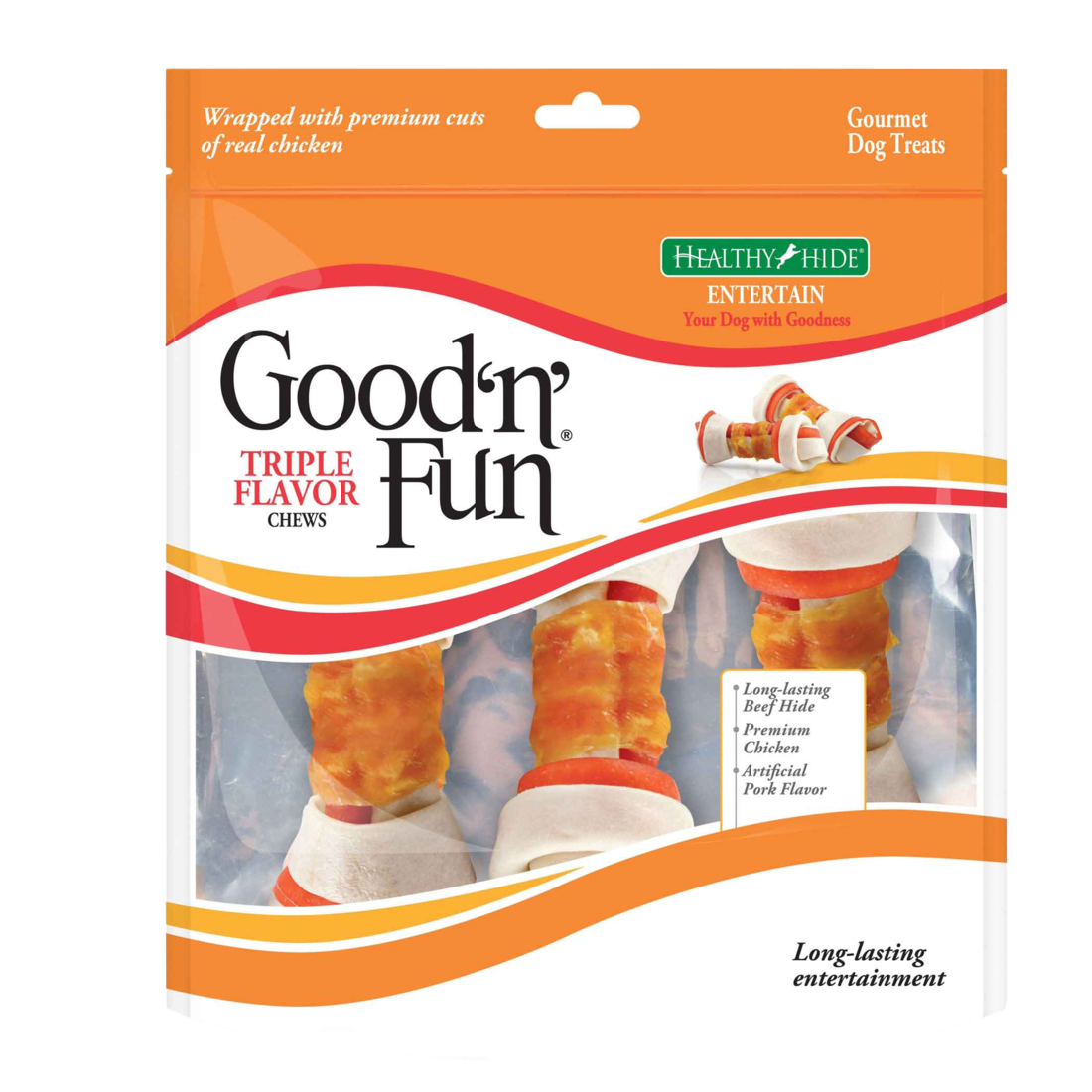 Good 'n' Fun Triple Flavor Dog Chews, 6 Inch Bones, 3 Count
