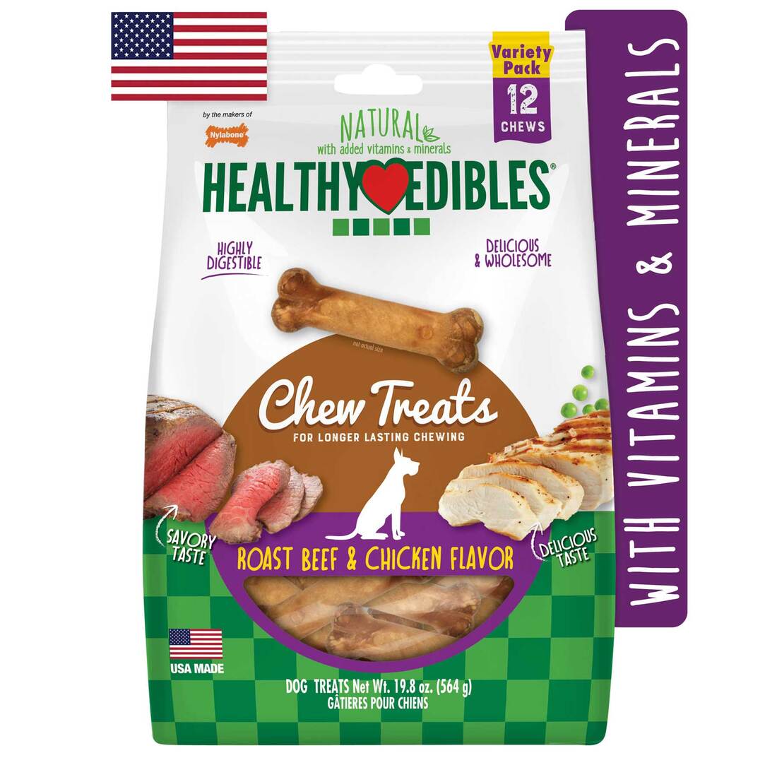Nylabone Healthy Edibles Chicken & Beef, 12 Count