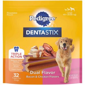 Pedigree Dentastix Dental Dog Treats for Large Dogs - Bacon & Chicken Flavors Dental Bones, 1.47 Pou