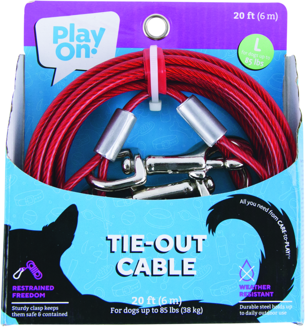 Play On Tie-Out Cable For Dogs, 20 foot, Large, Up to 85 pounds