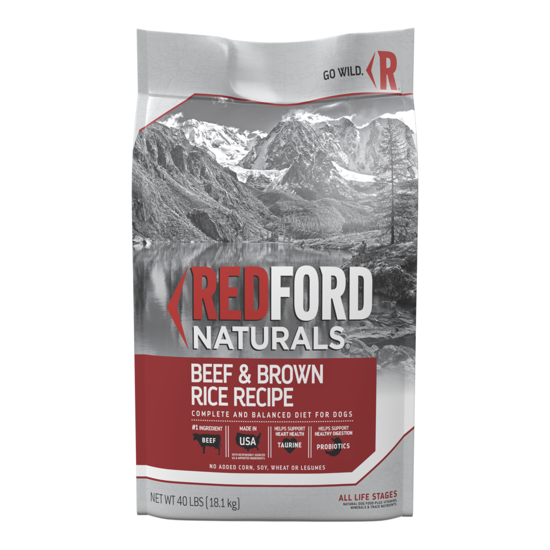 Redford Naturals All Life Stages with Grain Dry Dog Food, Beef & Brown Rice, 40 Pounds