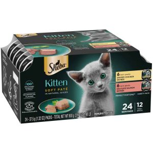 Sheba Perfect Portions Pate Wet Kitten Food Variety Pack, Chicken, Salmon, 12 Twin Packs, 24 Count