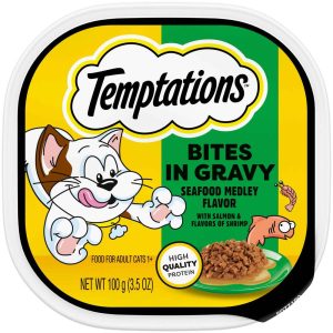 Temptations Cat Food Bites In Gravy Wet Cat Food, Seafood Medley, 3.5 Ounces