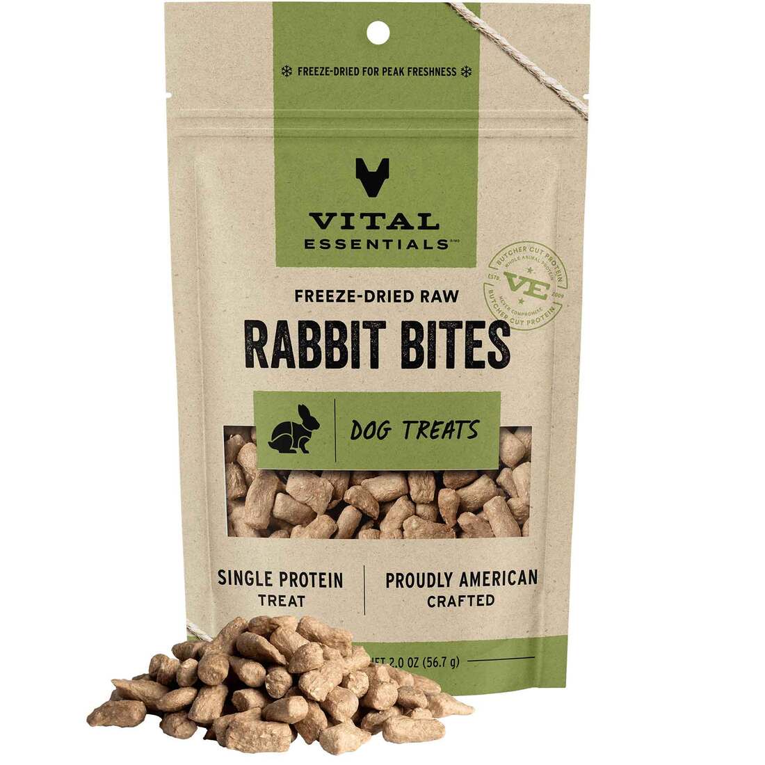 Vital Essentials® Freeze-Dried Raw Dog Treats, Rabbit Bites, 2 Ounces