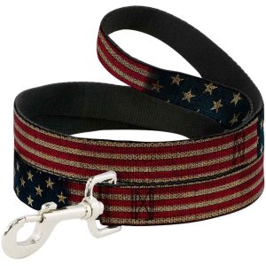 Buckle-Down Pet Leash - Vintage US Flag Stretch - 6 Feet Long - 1" Wide