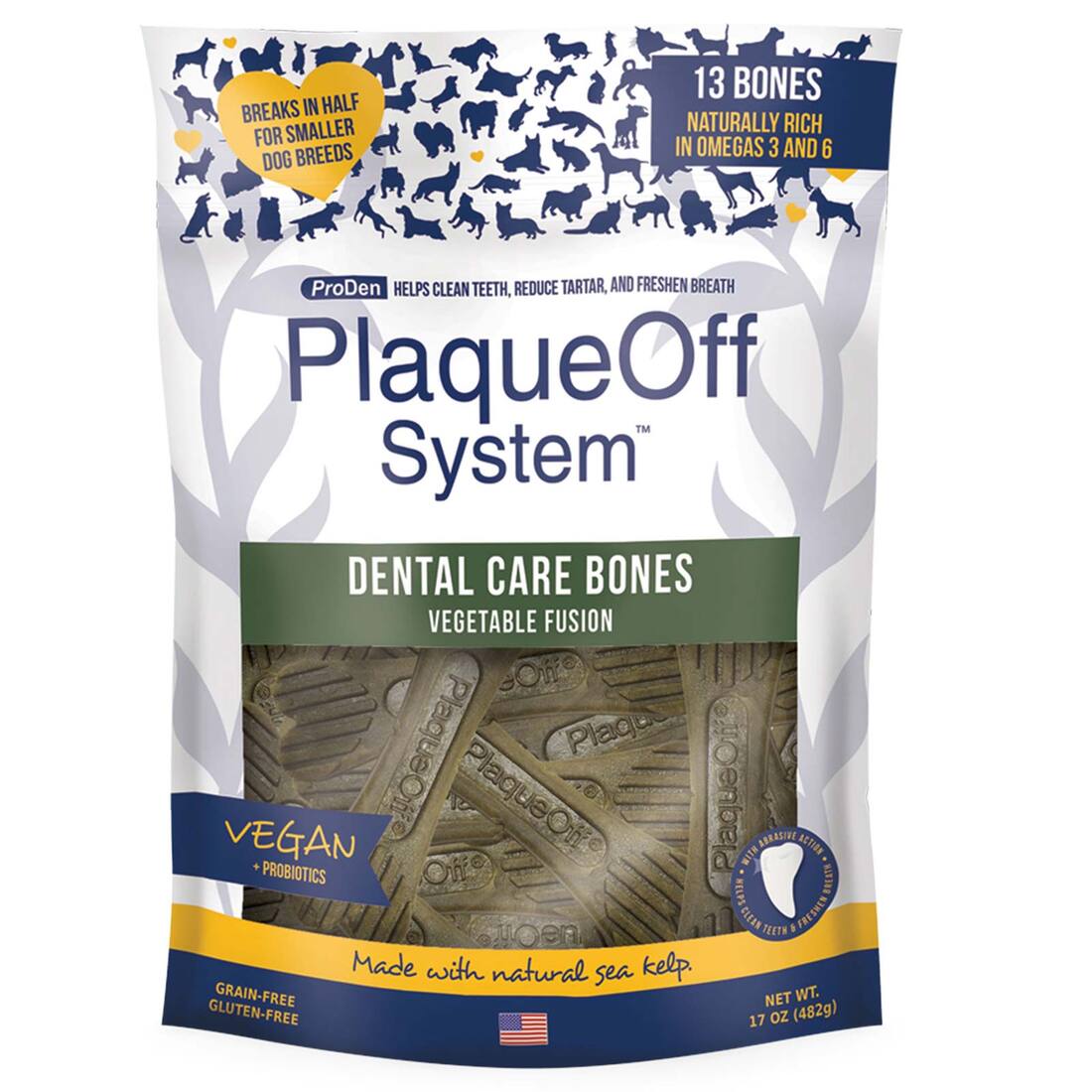 ProDen PlaqueOff System Dental Care Bones for Dogs, Vegetable Fusion Flavor, 13 Count