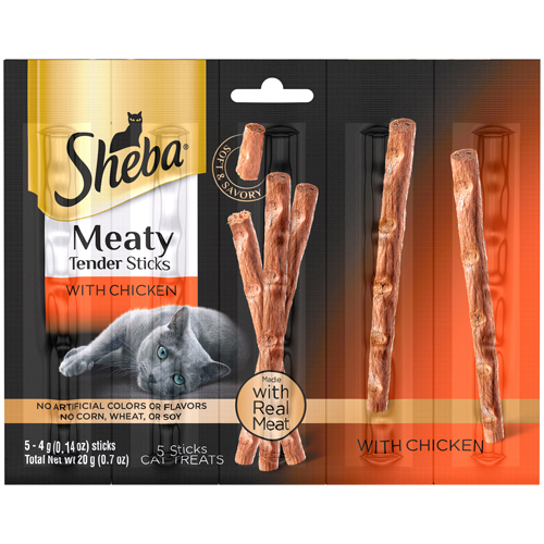 Sheba Meaty Tender Sticks Soft Cat Treats Chicken Flavor, (5) 0.14 Ounce Sticks