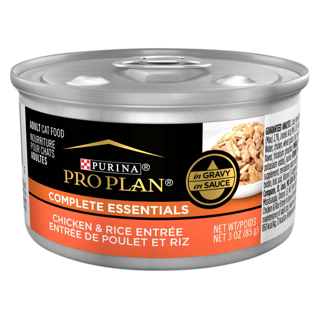 Purina Pro Plan COMPLETE ESSENTIALS Wet Cat Food, High Protein Chicken & Rice Entree in Gravy, 3 Oun