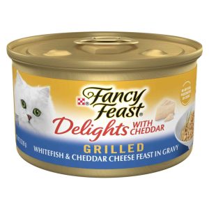 Purina Fancy Feast Delights With Cheddar Grilled Whitefish and Cheddar Feast in Wet Cat Food Gravy C