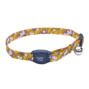 Safe Cat® Adjustable Breakaway Cat Collar with Magnetic Buckle, Charcoal Stemmed Flower, 3/8" x 08"-