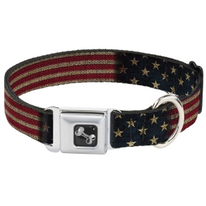 Buckle-Down Seatbelt Buckle Dog Collar - Vintage US Flag Stretch
