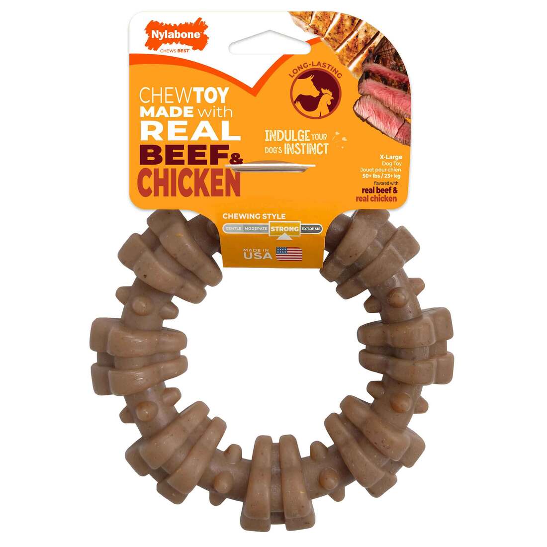Nylabone Real Beef and Chicken Strong Textured Ring Dog Chew