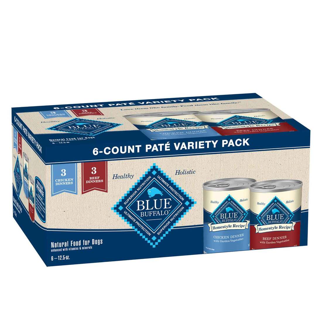 Blue Buffalo Homestyle Recipe Natural Adult Wet Dog Food, Chicken and Beef Dinner Variety Pack, 12.5