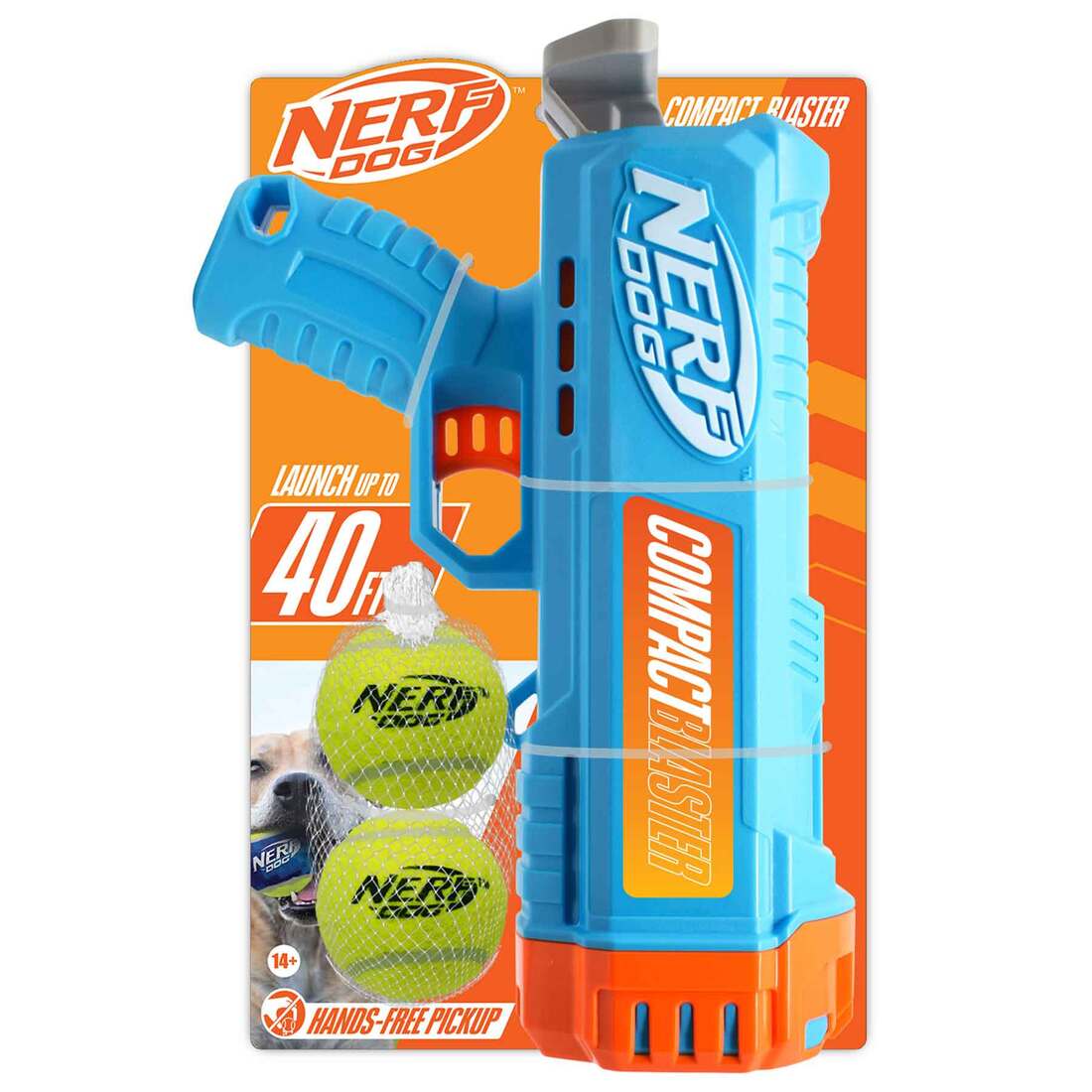 Nerf Compact Blaster Dog Toy, 12 Inches, Tennis Ball 2 Pack